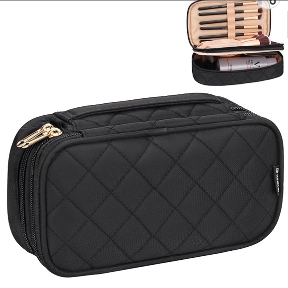 Relavel Handbags - Professional double layer black quilted makeup bag